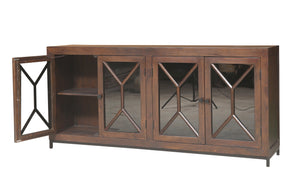Candace 82" Smoked Glass 4 Door Sideboard - Natural + Black