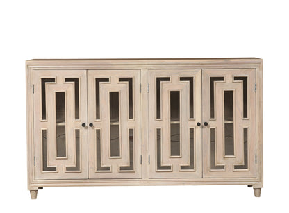 Dominic 71" Acacia 4 Door Glass Front Sideboard - New White Wash