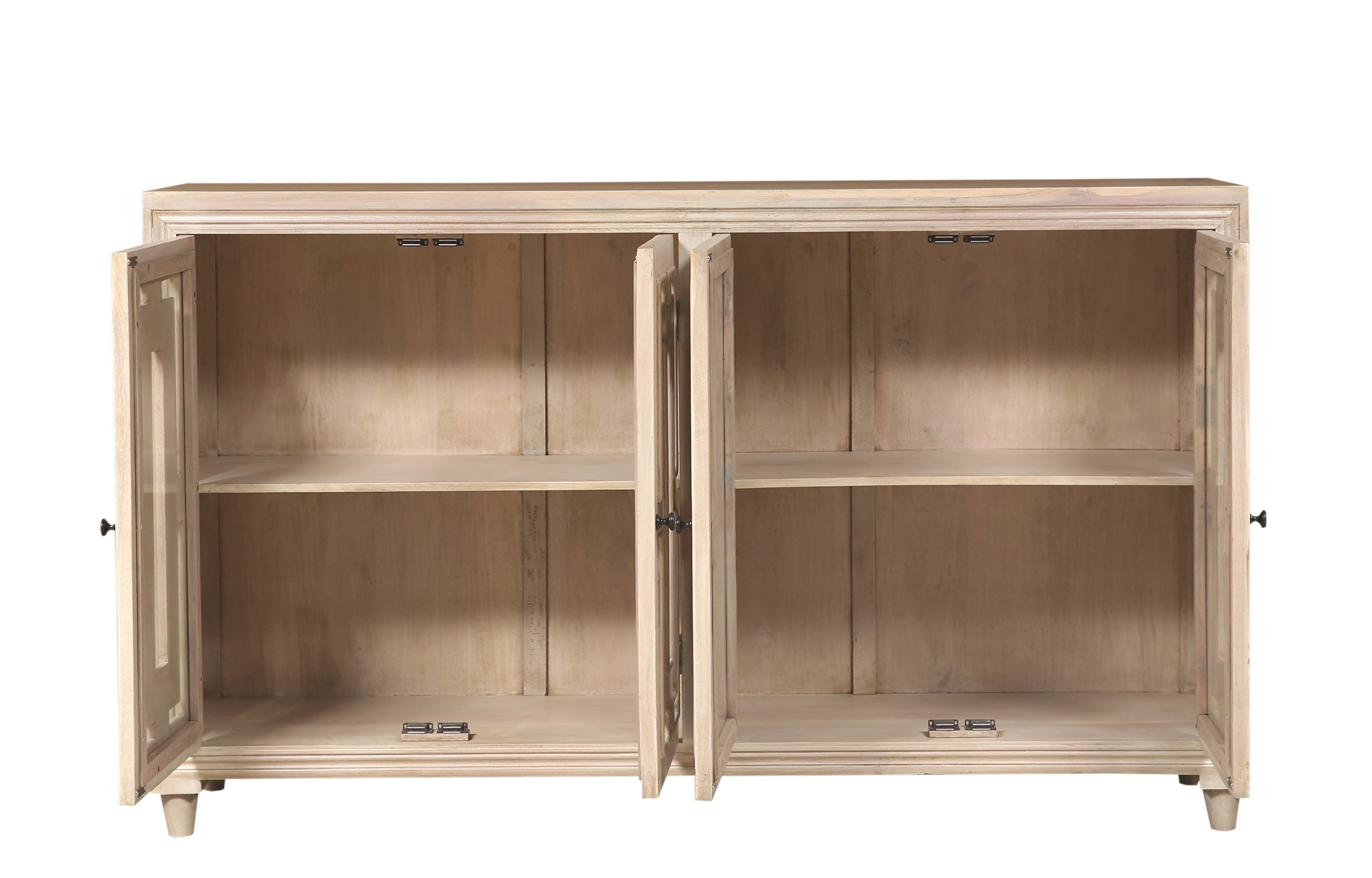 Dominic 71" Acacia 4 Door Glass Front Sideboard - New White Wash