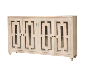 Dominic 71" Acacia 4 Door Glass Front Sideboard - New White Wash