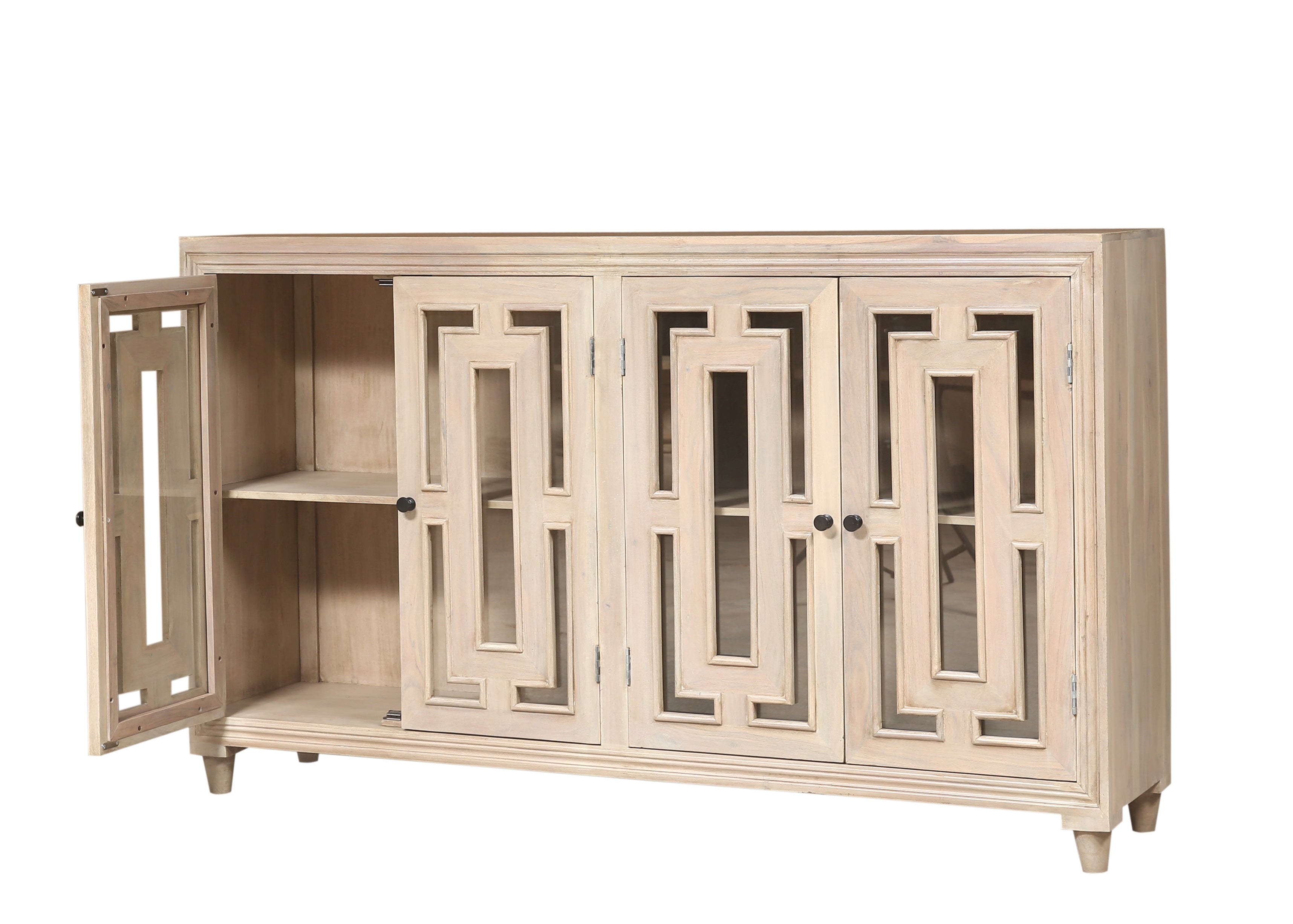 Dominic 71" Acacia 4 Door Glass Front Sideboard - New White Wash