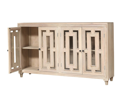 Dominic 71" Acacia 4 Door Glass Front Sideboard - New White Wash