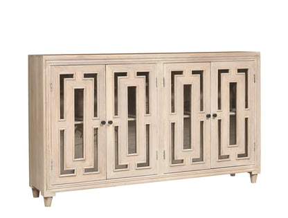 Dominic 71" Acacia 4 Door Glass Front Sideboard - New White Wash