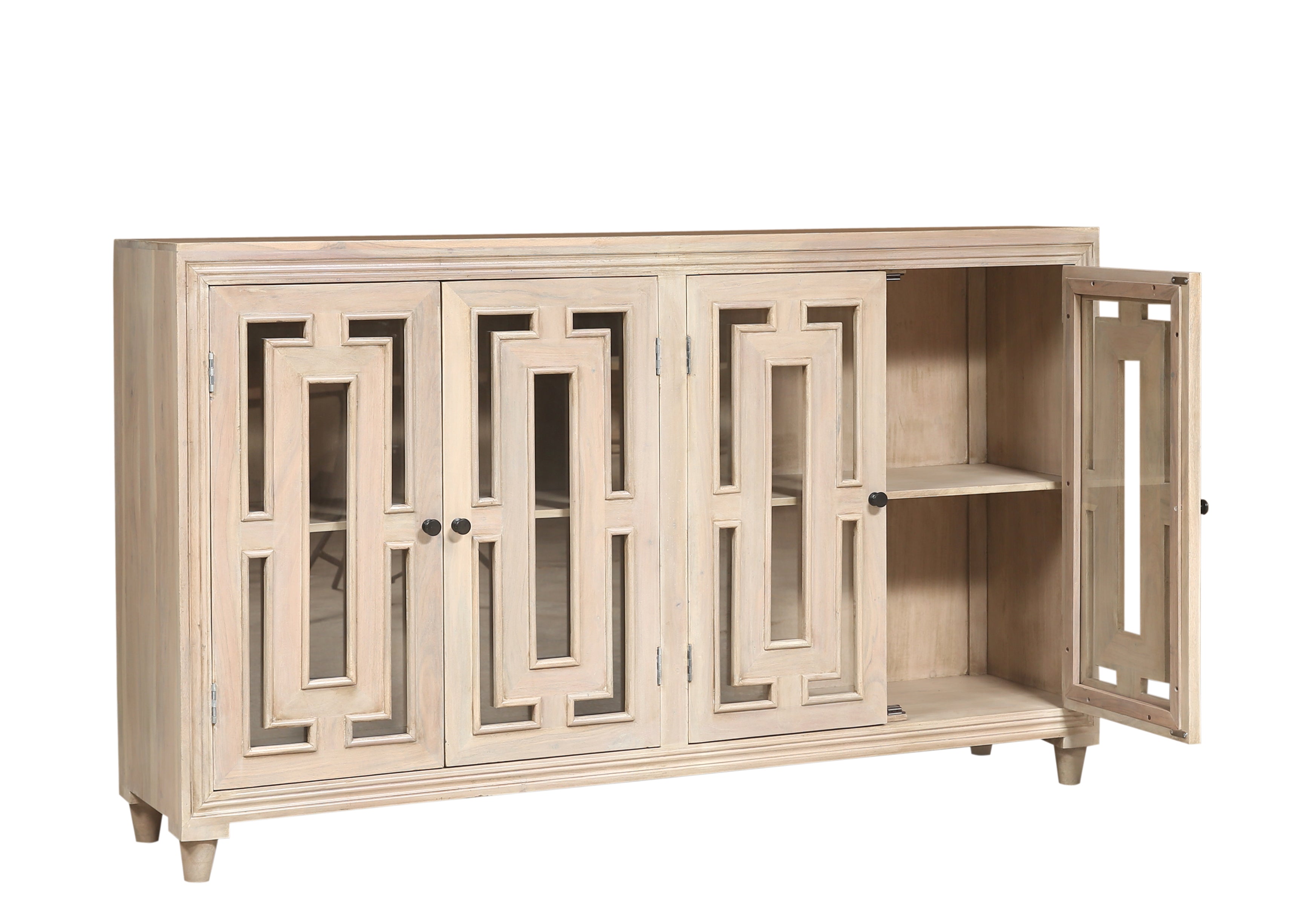 Dominic 71" Acacia 4 Door Glass Front Sideboard - New White Wash