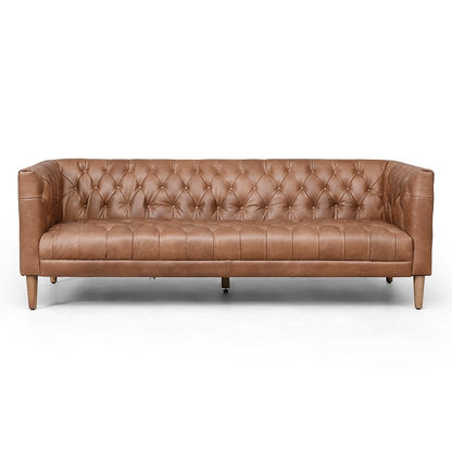 Wilshire 75" Tufted Top Grain Leather Loveseat - Natural Chocolate - Classic Carolina Home