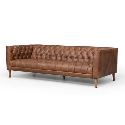 Wilshire 75" Tufted Top Grain Leather Loveseat - Natural Chocolate - Classic Carolina Home