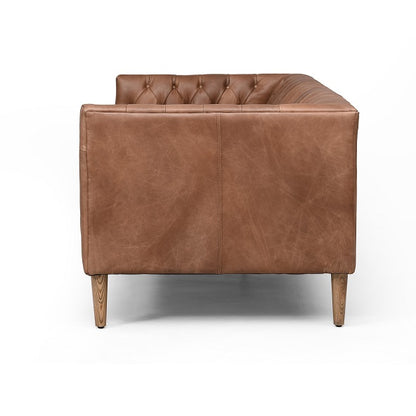 Wilshire 75" Tufted Top Grain Leather Loveseat - Natural Chocolate - Classic Carolina Home