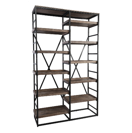 Evan 60" Wood + Iron Double Bookshelf - Classic Carolina Home