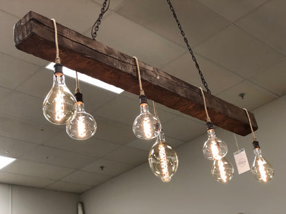 Cumberland Gap 72" Hand Hewn Beam w/ 7 Bulb Chandelier - Brown w/Tan Cord - Classic Carolina Home
