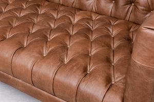 Wilshire 90" Tufted Top Grain Leather Sofa - Natural Chocolate - Classic Carolina Home