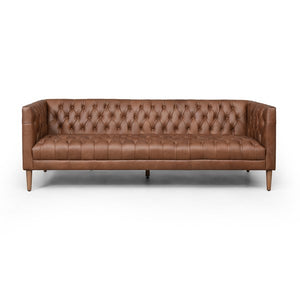 Wilshire 90" Tufted Top Grain Leather Sofa - Natural Chocolate - Classic Carolina Home