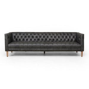 Wilshire 90" Tufted Top Grain Leather Sofa - Natural Ebony - Classic Carolina Home