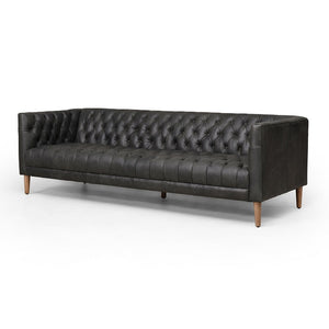 Wilshire 90" Tufted Top Grain Leather Sofa - Natural Ebony - Classic Carolina Home