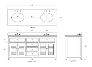 Shutter 72” Mahogany Double Vanity - Cocoa - Classic Carolina Home