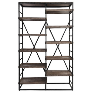 Evan 60" Wood + Iron Double Bookshelf - Classic Carolina Home