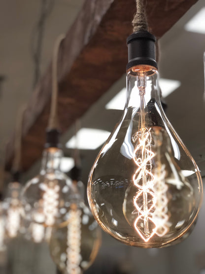 Cumberland Gap 84" Hand Hewn Beam w/ 7 Bulb Chandelier - Brown w/Tan Cord - Classic Carolina Home