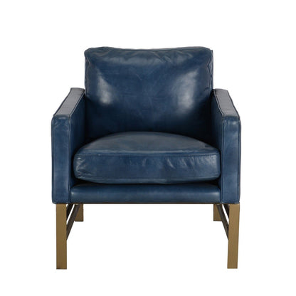 Chanise Top Grain Leather Club Chair - Blue - Classic Carolina Home
