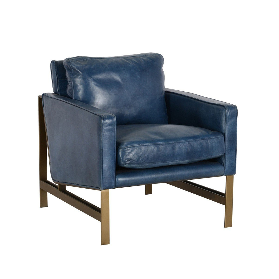 Chanise Top Grain Leather Club Chair - Blue - Classic Carolina Home