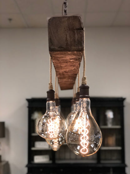 Cumberland Gap 72" Hand Hewn Beam w/ 7 Bulb Chandelier - Brown w/Tan Cord - Classic Carolina Home