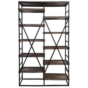 Evan 60" Wood + Iron Double Bookshelf - Classic Carolina Home