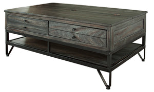 Etowah 44" Parota + Steel 2 Drawer Coffee Table - Weathered Gray - Classic Carolina Home