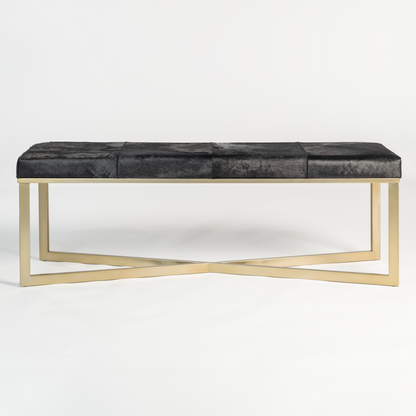 Palm Springs 60" Top Grain Cowhide Bench - Ebony + Brass - Classic Carolina Home