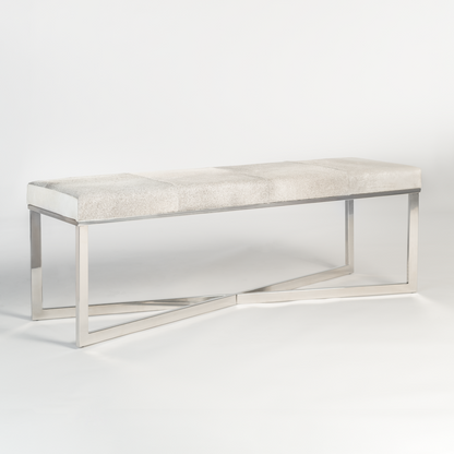Palm Springs 60" Top Grain Cowhide Bench - Frost + Chrome - Classic Carolina Home
