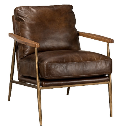 Kristoff Top Grain Leather Club Chair - Antique Brown - Classic Carolina Home