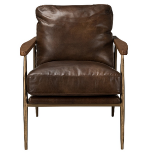 Kristoff Top Grain Leather Club Chair - Antique Brown - Classic Carolina Home