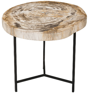 Ripley 18" Petrified Wood + Iron Accent Table - Classic Carolina Home