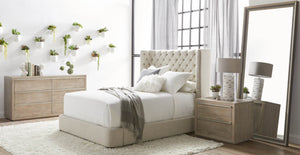 Bernice Tufted Bed - Espresso + Bisque French Linen - Standard King - Classic Carolina Home