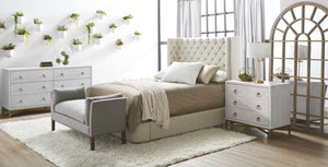 Bernice Tufted Bed - Espresso + Bisque French Linen - Queen - Classic Carolina Home