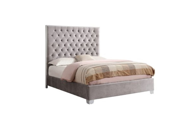 Bella Tufted King Bed - Platinum Gray