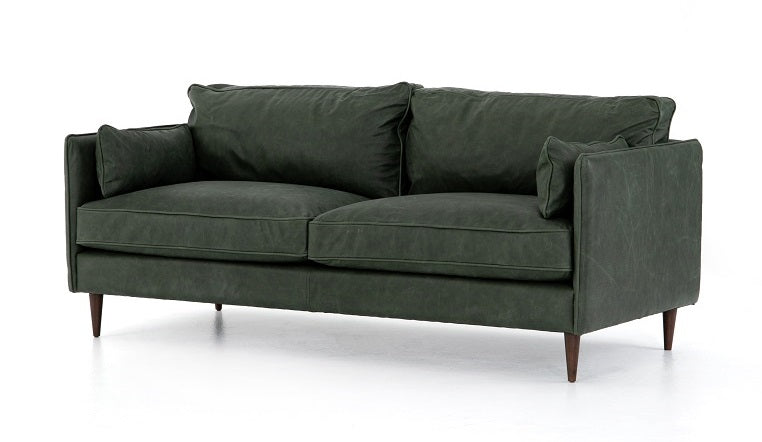 Rhett 76" Top Grain Leather 2 Cushion Sofa - Sage - Classic Carolina Home