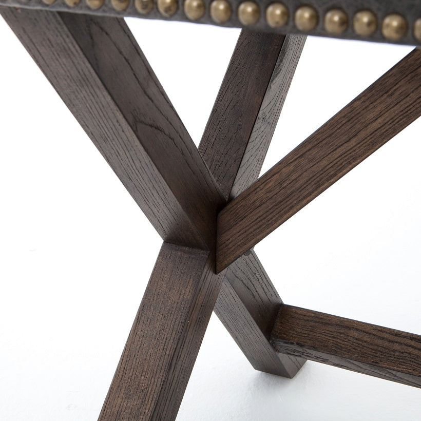 Elise 59" Wood + Leather Bench - Smoke - Classic Carolina Home