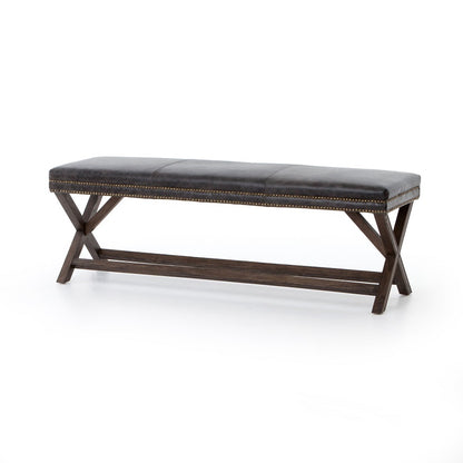 Elise 59" Wood + Leather Bench - Smoke - Classic Carolina Home