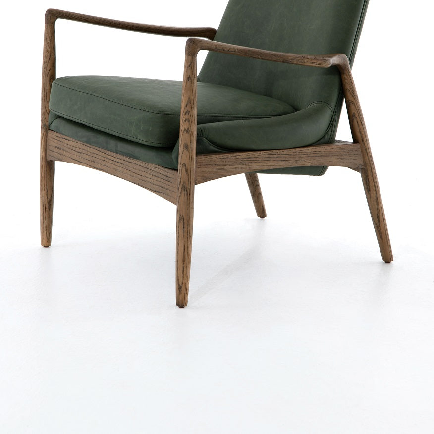 Brandon 26" Top Grain Leather + Oak Chair - Sage - Classic Carolina Home