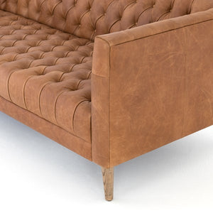 Wilshire 75" Tufted Top Grain Leather Loveseat - Natural Camel - Classic Carolina Home
