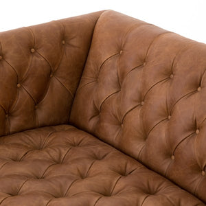 Wilshire 75" Tufted Top Grain Leather Loveseat - Natural Camel - Classic Carolina Home