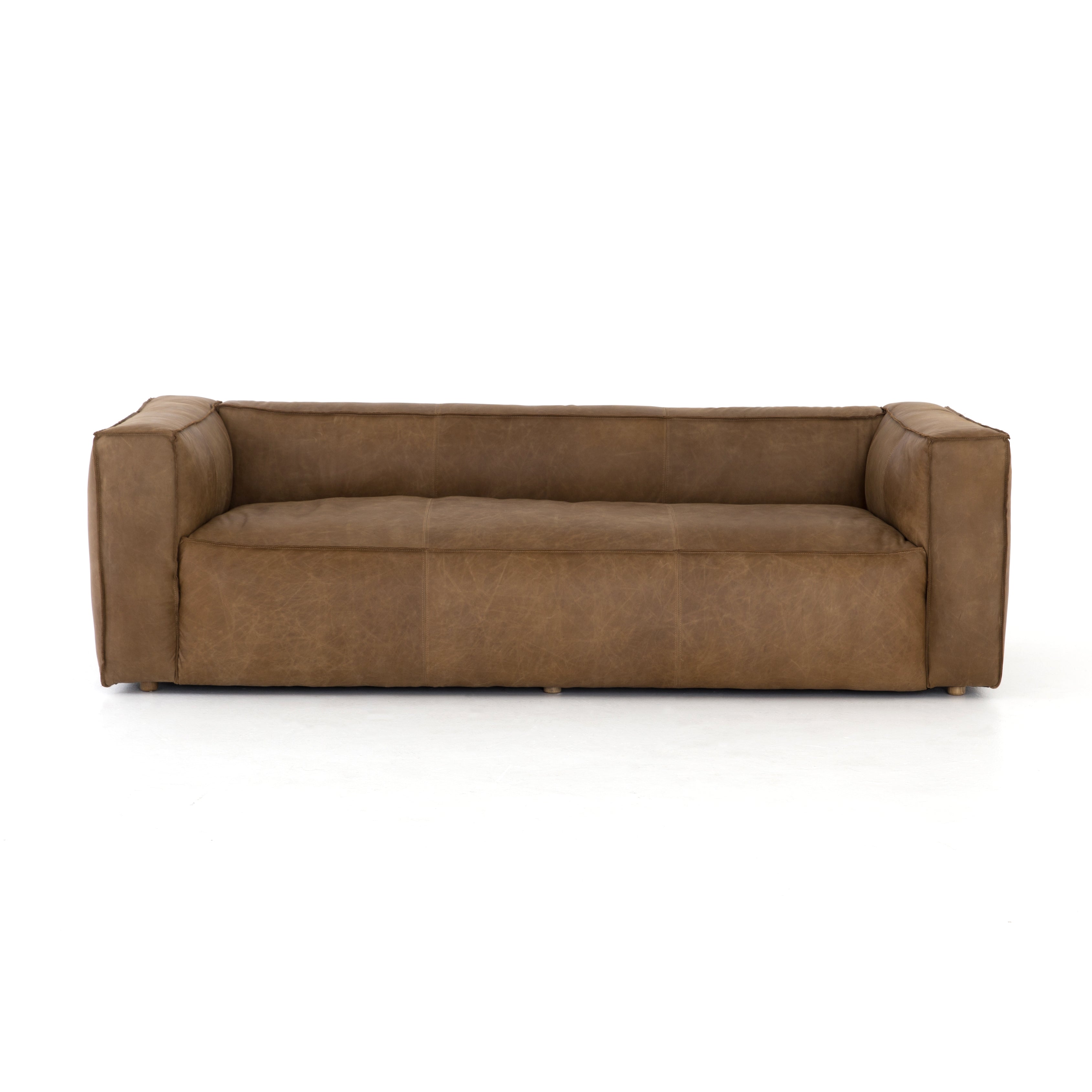 Nolan 99" Top Grain Leather Reverse Stich Sofa - Washed Sand - Classic Carolina Home