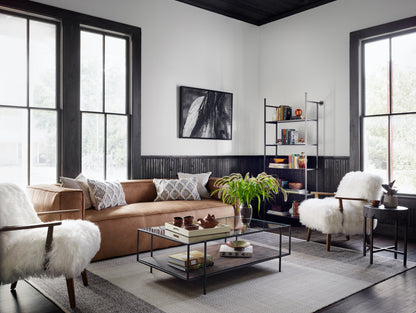 Nolan 99" Top Grain Leather Reverse Stich Sofa - Washed Sand - Classic Carolina Home