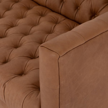 Wilshire 90" Tufted Top Grain Leather Sofa - Natural Camel - Classic Carolina Home