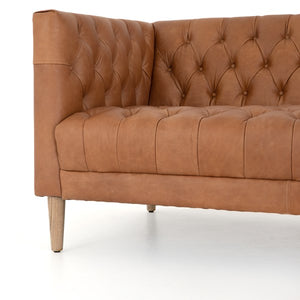 Wilshire 90" Tufted Top Grain Leather Sofa - Natural Camel - Classic Carolina Home