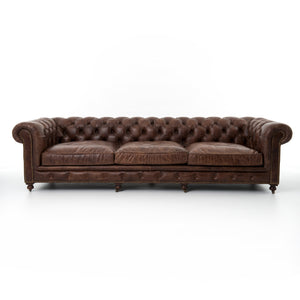 Conroy 118" Top Grain Leather Tufted Sofa - Cigar - Classic Carolina Home