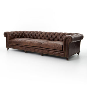 Conroy 118" Top Grain Leather Tufted Sofa - Cigar - Classic Carolina Home