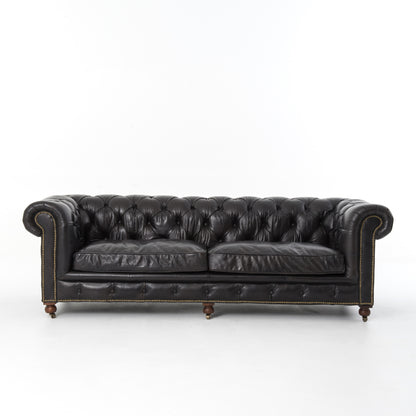 Conroy 96" Top Grain Leather Tufted Sofa - Black - Classic Carolina Home