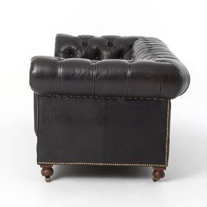 Conroy 96" Top Grain Leather Tufted Sofa - Black - Classic Carolina Home