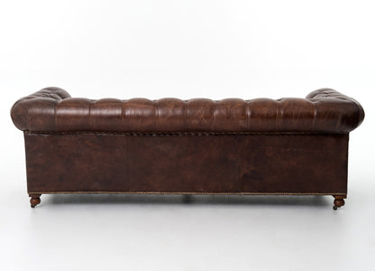 Conroy 96" Top Grain Leather Tufted Sofa - Cigar - Classic Carolina Home