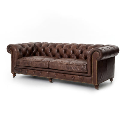 Conroy 96" Top Grain Leather Tufted Sofa - Cigar - Classic Carolina Home