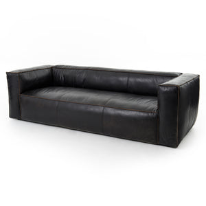 Nolan 99" Top Grain Leather Reverse Stitch Sofa - Black - Classic Carolina Home